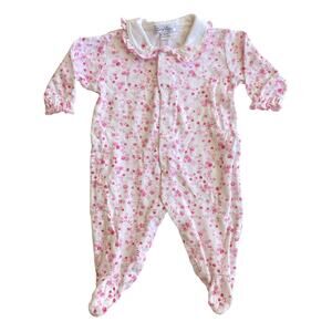 Kissy Kissy Baby Girls Pink Floral Ruffle Footie Sleeper w/ Collar Pima 0-3m